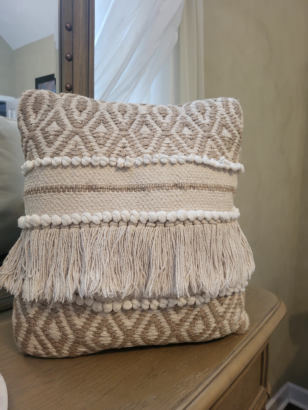 Geometric Woven Accent Pillow in Cream & Brown